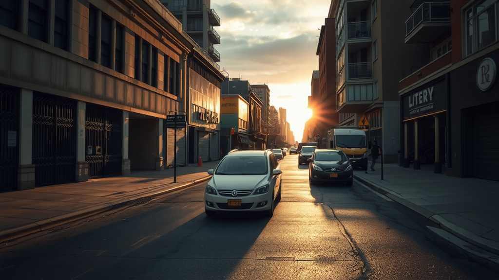 An empty street at dusk, symbolizing the quiet tension of the migrant crisis.