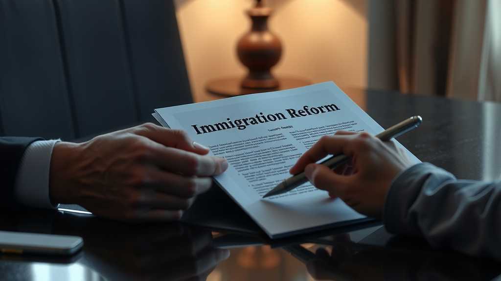 Close-up of hands on immigration reform document