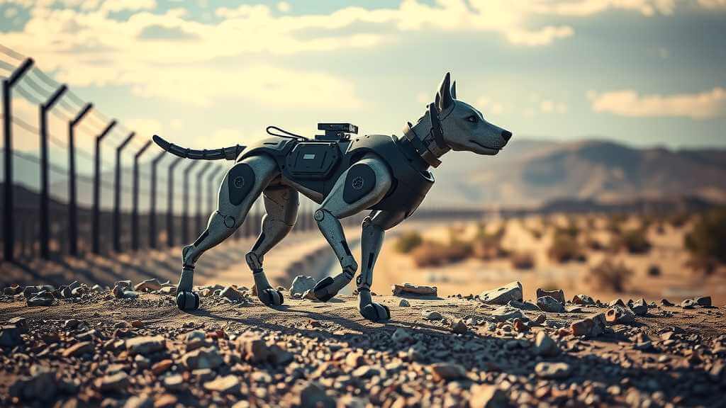 Robotic dog patrolling border fence